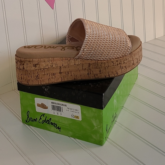 Sam Edelman Wendi Cork Platform Blush Gold Ruched Sandal Slides size 10 - Picture 2 of 16